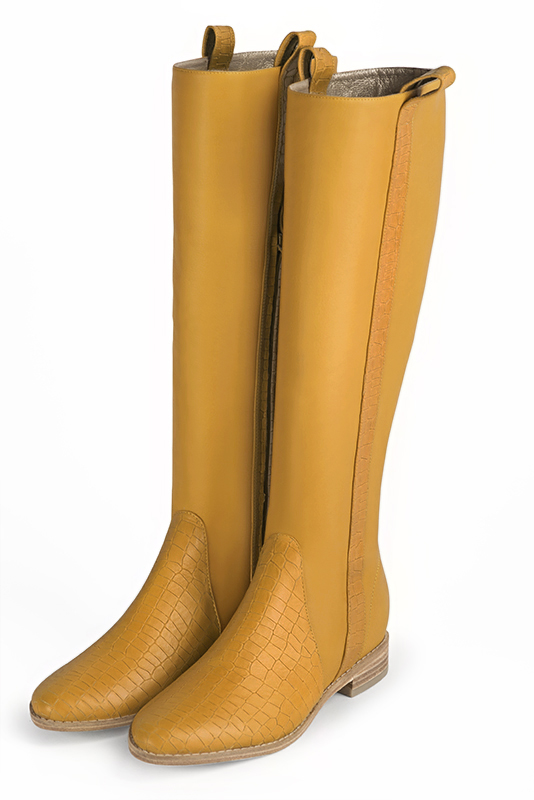 Bottes habill es femme sur mesures en jaune ocre Mollets fins ou